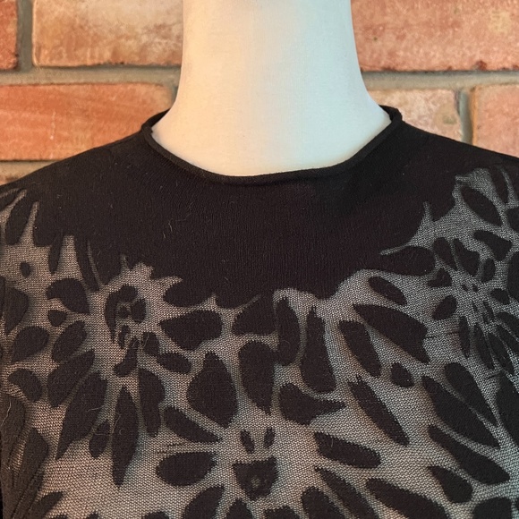 Current Air Los Angeles Anthropologie Long Sleeve Lacey Black Stretch Top Black - Picture 4 of 11